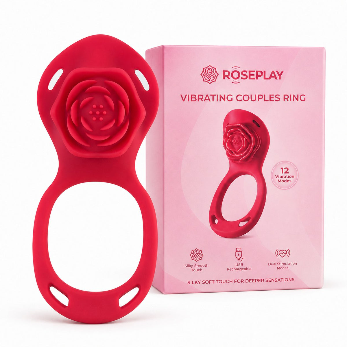 ROSEPLAY Auflegevibrator in Rot mit Verpackung – 12 Vibrationsmodi, USB wiederaufladbar